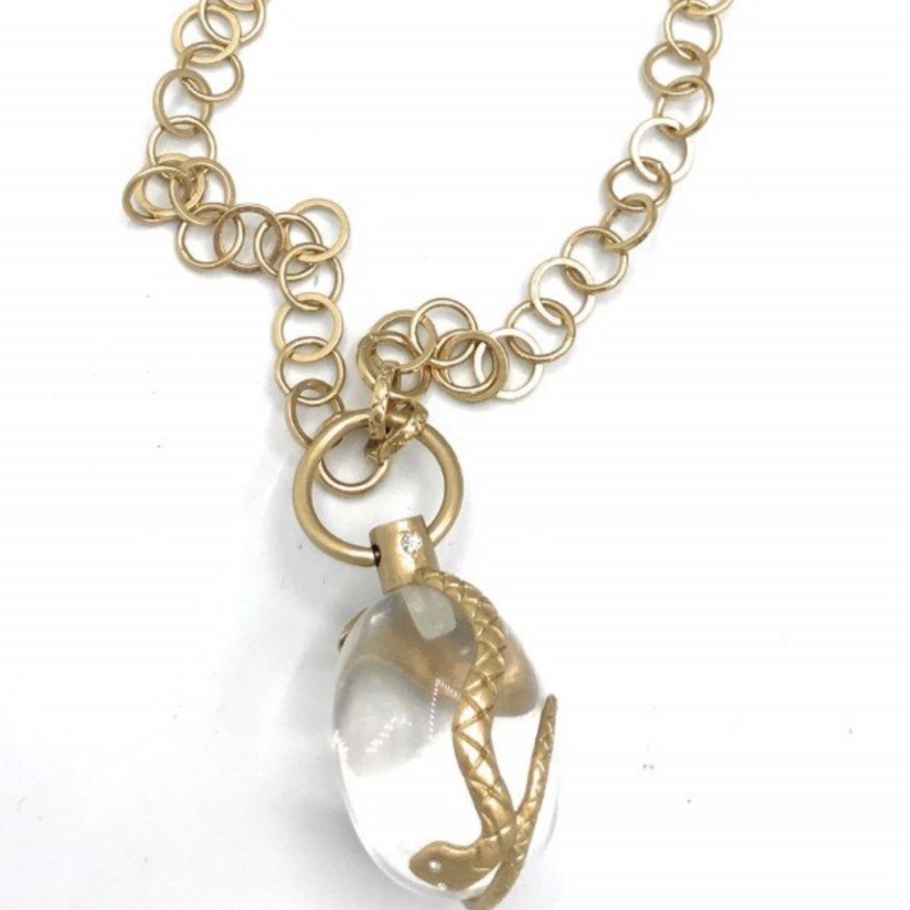 Gorgeous Friendly two golden Snake wrapped around an elongated oval crys…